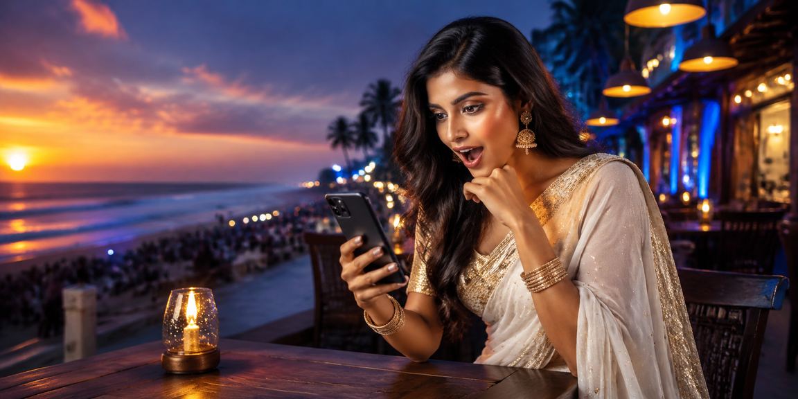 Woman enjoying 02417 mobile casino app in Chennai nightlife